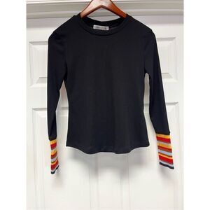 Sunday Stevens Black Rubbed Rainbow Sleeve Top sz M EUC